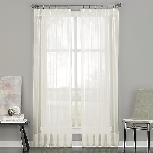 "Curtainworks Soho Voile Sheer Pinch Pleat Curtain Panel, 29 by 108"", Oyster,1Q805908OY"