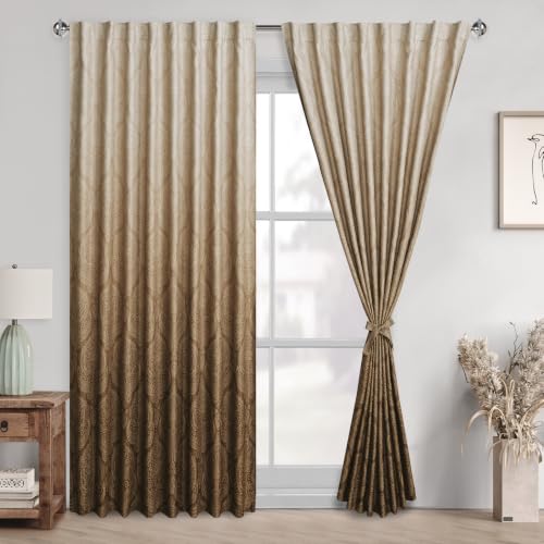 DWCN Taupe Ombre Room Darkening Curtains for Bedroom - Damask Design 84 inches Long Back Tab Thermal Insulted Tieable Window Drapes Light Blocking Curtains for Living Room, 2 Panels, W70 x L84