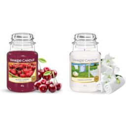 Yankee Candle Scented Candle - Black Cherry Large Jar Candle - Long Burning Candles: up to 150 Hours & Scented Candle - Clean Cotton Large Jar Candle - Long Burning Candles: up to 150 Hours
