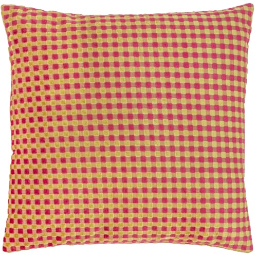 furn. Checkered Polyester Filled Cushion (Hot Pink - 45x45cm) - Bold Checkerboard Velvet Textured Retro Inspired Decorative Pillow