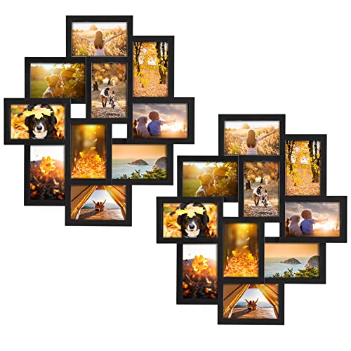 QUTREY 2 Pack 10 Opening 4x6 Black Collage Picture Frames Set for Wall Decor, Multiple Frames Displays Ten 4 by 6 Inch Photos