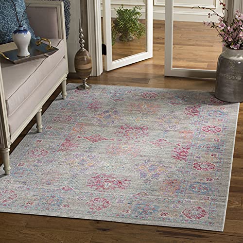 Safavieh Boho Chic Indoor Woven Rectangle Area Rug, Windsor Collection, WDS309, in Grey / Fuchsia, 122 X 183 cm for Living Room, Bedroom or Any Indoor Space
