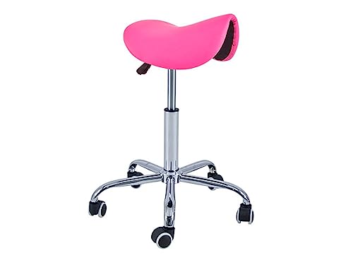 QUIRUMED Pony Stool 5 Wheels, Chrome Base, Pink, Upholstered in Leatherette, Height Adjustable, Lightweight, Ergonomic Design, Rotary, Up to 150 kg