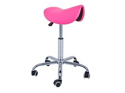 QUIRUMED Pony Stool 5 Wheels, Chrome Base, Pink, Upholstered in Leatherette, Height Adjustable, Lightweight, Ergonomic Design, Rotary, Up to 150 kg