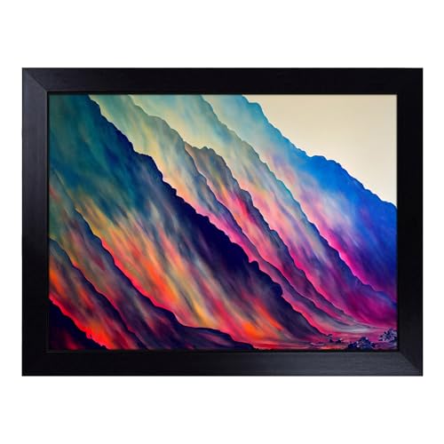 Lap Tray with Bean Bag Cushion, Beautiful Colourful Mountain Abstract - Handmade in the UK, Raised Wooden Edge, Padded Cushion, Heat-Resistant Wipe-Clean Surface, for Meals, Laptops and Crafts