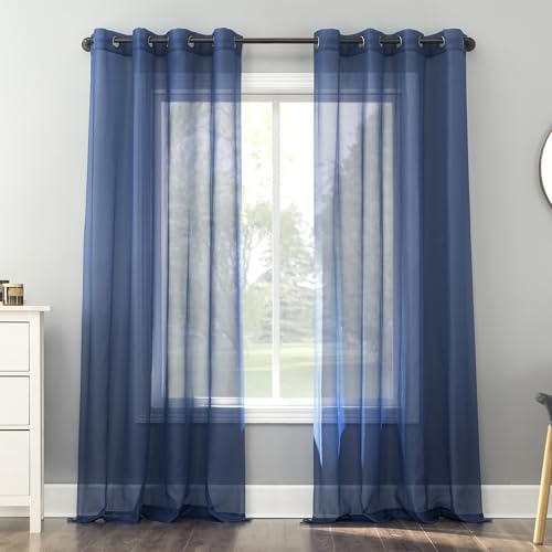 "No. 918 Emily Sheer Voile Grommet Curtain Panel, Royal Blue, 59"" x 63"" (1 Panel)"