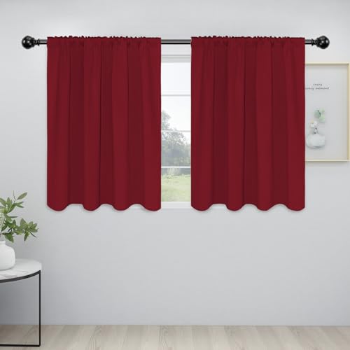 Easy-Going Rod Pocket Blackout Curtains for Bedroom, Room Darkening Window Curtains for Living Room, Thermal Insulated Noise Reduction Solid Window Drapes, 2 Panels(42x36 in, Christmas Red)