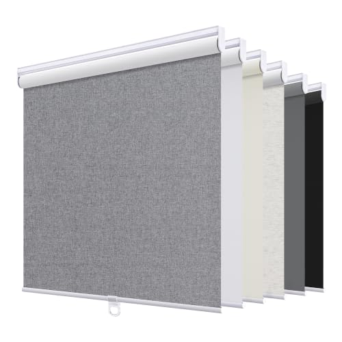 "Sunoff Blackout Roller Shades Blinds Cordless for Windows Pull Down Room Darkening Door Blinds with Thermal Insulated Easy to Install for Living Room,Bedroom,Home,Office,Heather Grey 38"" W x 72"" H"