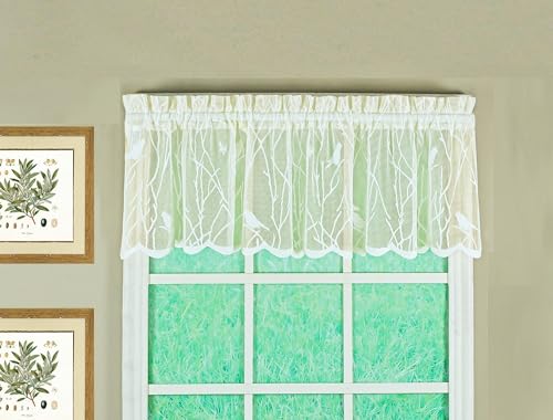 "Today's Curtain, Songbird Semi-Sheer Lace Valance 12"", Ivory, 56"" W x 12"" L"