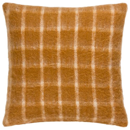 Yard Furn Yarrow Check Polyester Filled Cushion - Faux Mohair Wool Blend Cushion (Ginger - 45x45cm)