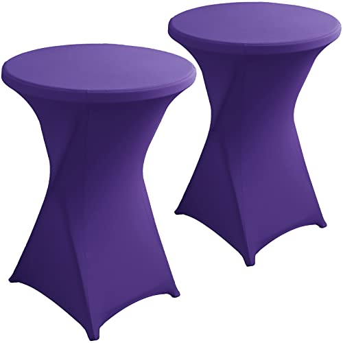 Jusmate 2 Pack 32x43 Inch Purple Spandex Cocktail Table Covers, Fitted Round Cocktail Tablecloth, Stretch Highboy Table Cover Cloth for Wedding, Party, Banquet, Event, Restaurant