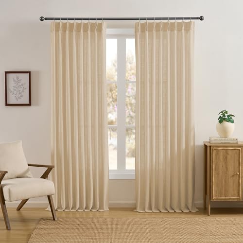RAIN CITY Khaki Linen Pinch Pleated Curtains 2 Panels 50x84