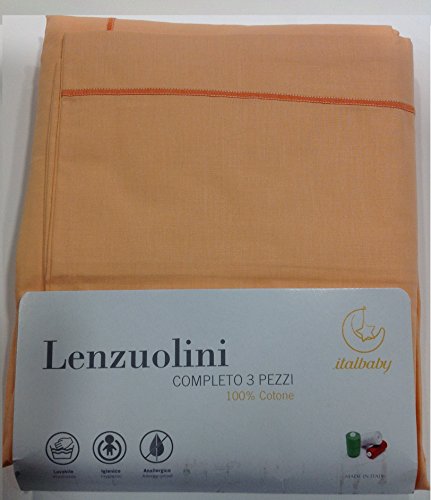 Italbaby 3 Piece Plain Cot Sheet Set, Orange, Multi-Color, One Size