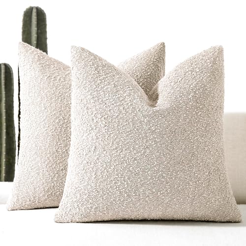 ROMANDECO Boucle Decorative Throw Pillow Covers for Couch Set of 2, 22x22 inches, Beige