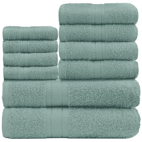 GC GAVENO CAVAILIA 10 Piece Towel Bale Set - Quick Drying Cotton Towel Highly Absorbent 450 GSM Duck Egg Towels Set - Bathroom Towels Bale Set 4x Face 4x Hand 2x Bath Towels