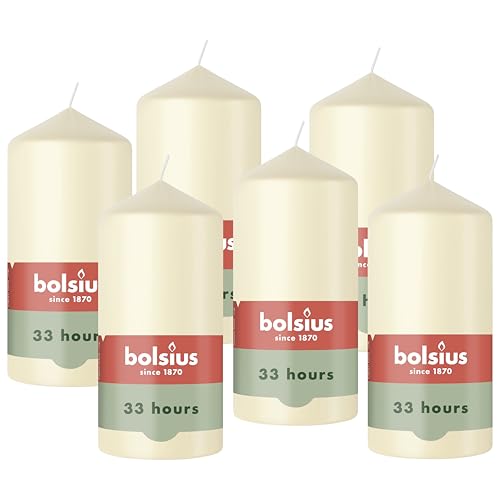 Bolsius - Smooth Pillar Candle - Ivory - 12 cm - 6 Pieces - Decorative Candles – Contains Natural Plant-Based Wax – Without Palm Oil