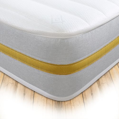 Starlight Beds Lunar Luxe, Sprung Hybrid Double Memory Foam Mattress. Maximum Value Double Mattress, Soft, 7.5 Inch Deep (White/Yellow) (4ft6 x 6ft3)