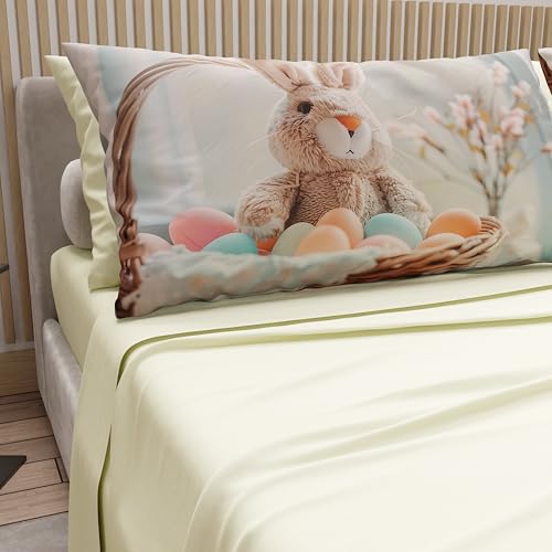 PETTI Artigiani Italiani - Easter Cotton Sheets with Pillowcases in Digital Print, Single Bed Sheet, Easter Bed Set, 14 Cream