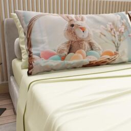 PETTI Artigiani Italiani - Easter Cotton Sheets with Pillowcases in Digital Print, Single Bed Sheet, Easter Bed Set, 14 Cream