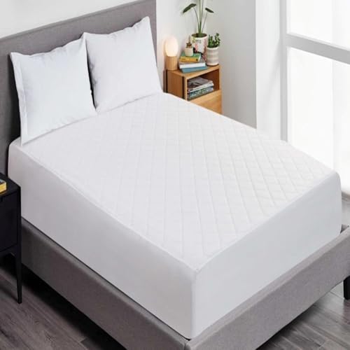 Light & Shade Microfiber Quilted Mattress Protector, Soft Breathable Anti-Allergy Fitted Mattress Cover, Stain Resistant & Durable Bed Protector, White, Single (90 X 190 + 30) CM