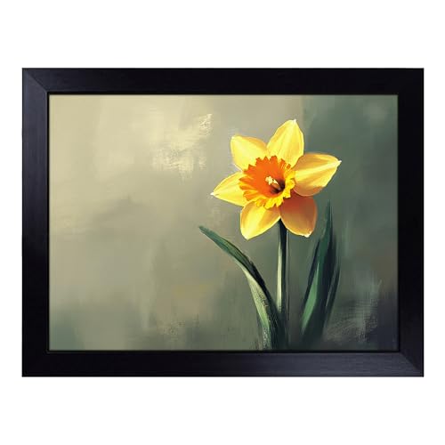 Lap Tray with Bean Bag Cushion, Daffodil Flower - Handmade in the UK, Raised Wooden Edge, Padded Cushion, Heat-Resistant Wipe-Clean Surface, for Meals, Laptops and Crafts
