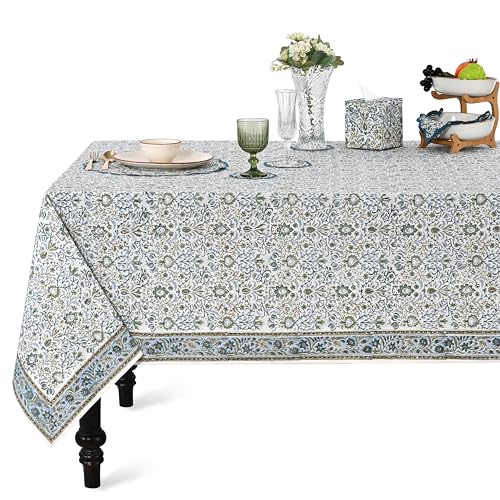Ridhi Indigo Floral Cotton Tablecloth 70 x 108 inches Rectangular Table Cover for Dining Table Wedding Party Home Decor