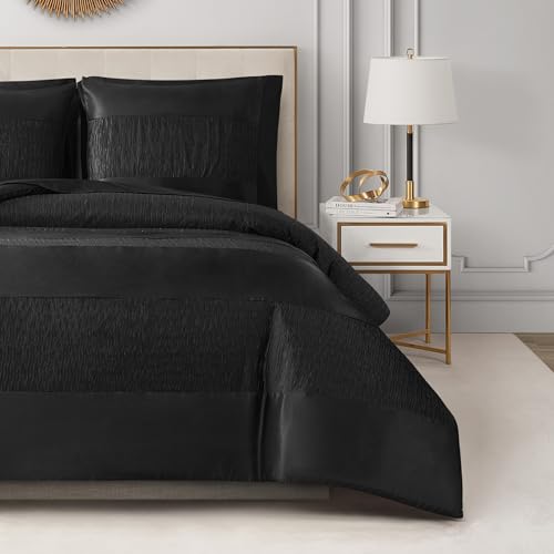 Juicy Couture Glam Night Black Stripe King Size Duvet Cover Bedding Set Ensemble - 4 Piece Set