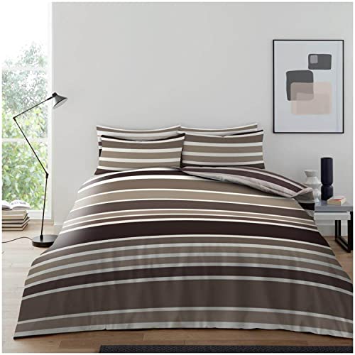 Super Dreamer Printed Complete Bedding Double Bed Set with Fitted Sheet, Polycotton Reversible Duvet Cover and Pillowcases, Natural