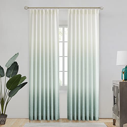 "CENTRAL PARK Pinch Pleat Ombre Semi Sheer Curtain Panels 95 Inches Gradient Print Rayon Blend Window Drape Treatment Sets for Living Room Bedroom, 40""x95""x2, Cream White to Aqua"