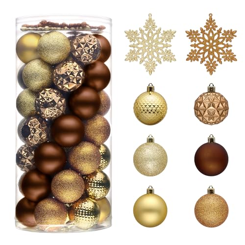 Valery Madelyn Christmas Tree Decorations Ornament Set for Valentines Mardi Gras St Patricks Day, 50ct 2.36 Inches Bronze Copper Gold Shatterproof Christmas Ball Ornaments Hanging Holiday Party Decor