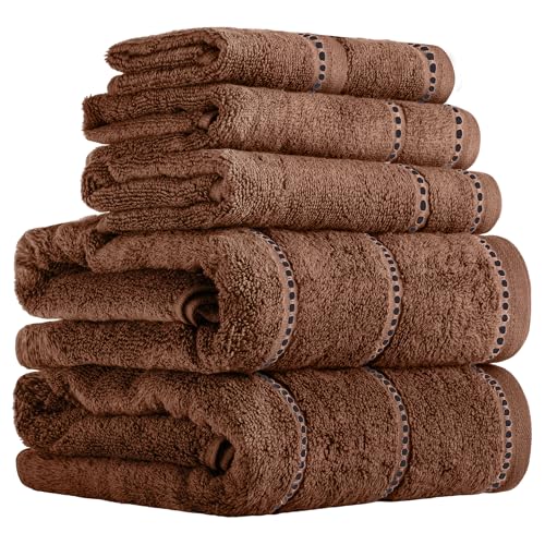 "Lavish Home Luxury Cotton Towel Set- Quick Dry, Zero Twist and Soft 6 Piece Set With 2 Bath Towels, 2 Hand Towels and 2 Washcloths (Chocolate), 12"" x 12"""