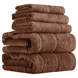 "Lavish Home Luxury Cotton Towel Set- Quick Dry, Zero Twist and Soft 6 Piece Set With 2 Bath Towels, 2 Hand Towels and 2 Washcloths (Chocolate), 12"" x 12"""