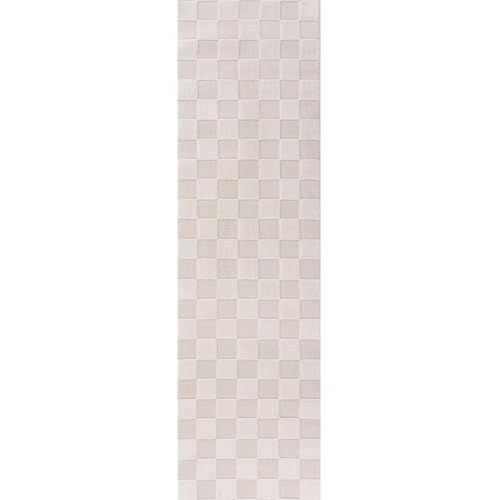 THE RUGS Living Room Rug, Loft Collection – Modern Textured 14mm Soft Pile Area Carpet, Non-Shedding & Easy Care [ Checkerboard Cream, 80x300 cm]