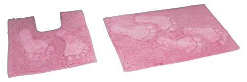 Rapport Home Feet Bath and Pedestal Mat Set, Cotton, New Pink, 80 x 50 x 2 cm