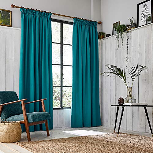 Clarissa Hulse Chroma Lined Curtains Teal, Cotton, 228 x 183 cm