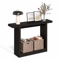 Furinno ARA Entryway Table 119.4cm, Narrow Farmhouse Console Table, Sofa Table with wide Bottom Shelf, Couch Table Behind Sofa, Entryway Table for Entrance, Hallway, Living Room, Black Dark Oak