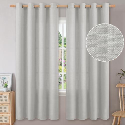 BGment Curtains 72 Inches Long for Living Room, Flax Linen Curtains Burlap Textured Thick Light Filtering Privacy Grommet Window Curtain Drapes for Bedroom, 2 Panels, 52 x 72 Inch, Light Grey