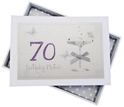 White Cotton Cards C70T 12.5 x 17.5 x 2.5 cm Tiny 70th Birthday Coupe Glass Photo Album, White