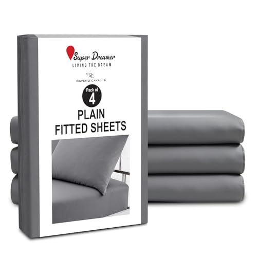 GC GAVENO CAVAILIA Microfiber Fitted Sheet King Size - 4 Pack Plain Bed Sheets - Deep Pocket 10 inch (25cm) - Shrinkage, Fade & Wrinkle Resistant Bottom Sheet, Fit to Mattress (152x203 cm) - Charcoal