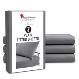 GC GAVENO CAVAILIA Microfiber Fitted Sheet King Size - 4 Pack Plain Bed Sheets - Deep Pocket 10 inch (25cm) - Shrinkage, Fade & Wrinkle Resistant Bottom Sheet, Fit to Mattress (152x203 cm) - Charcoal