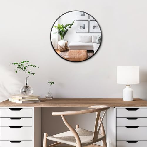 Itrue Round Mirror 12 Inch Small Black Metal Frame Mirrors for Wall or Table with Wall Mount Hook and Table Stand for Home Decor