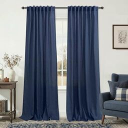KOUFALL Set of 2 Navy Blue Window Panel Curtain for Living Room 84 Inch Length Drapes Rod Pocket Back Tab Dark Blue Midnight Semi Sheer 84 Inches Long Curtains for Bedroom Marine Blue