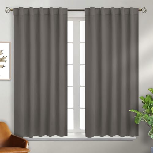 BGment Blackout Curtains 54 Inches Long for Bedroom - Thermal Insulated Room Darkening Noise Reducing Rod Pocket and Back Tab Treatment Window Solid Drapes for Bathroom, 2 Panels, 42 x 54 Inch, Grey