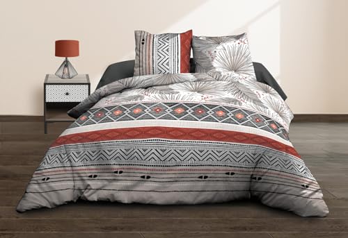 Le linge de Jules Duvet Cover, Cotton, Brick, Black, White, 220 x 240 cm