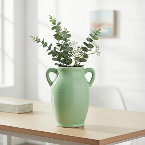 8 inch Ceramic Mint Green Vase - Modern Decorative Vases with 2 Handles, Centerpieces, Kitchen, Dining Table, Bathroom, Entryway, Living Room Decor
