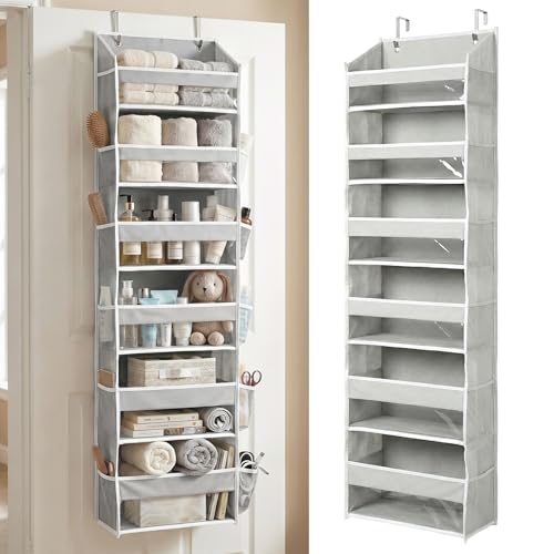 HOMELUX THEORY 1 PC Heavy Duty Over the Door Organizer 55x14x6.7, 6 Large Front & 12 Side Pockets, Hanging Storage Closet Door Organizer for Bedroom, Bathroom and Baby Nursery Storage (Light Gray)