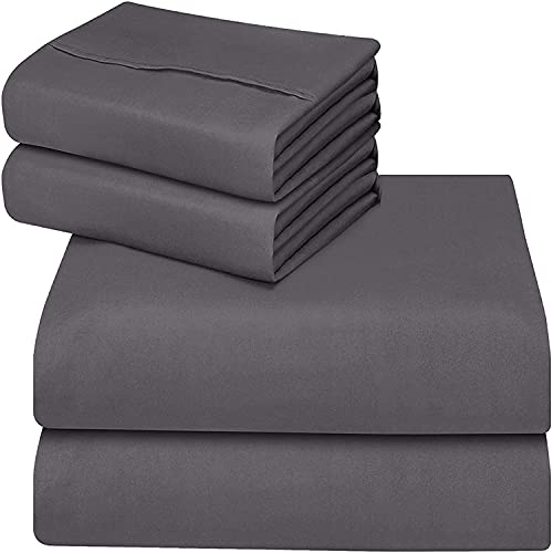 ComfyWell Single Sheet Fitted - Toddler Bed Sheets Deep Pocket (35 cm) - Soft Brushed Microfibre Fabric Grey Bedding - Shrinkage and Fade Resistant. (Single (90x190cm), Grey)