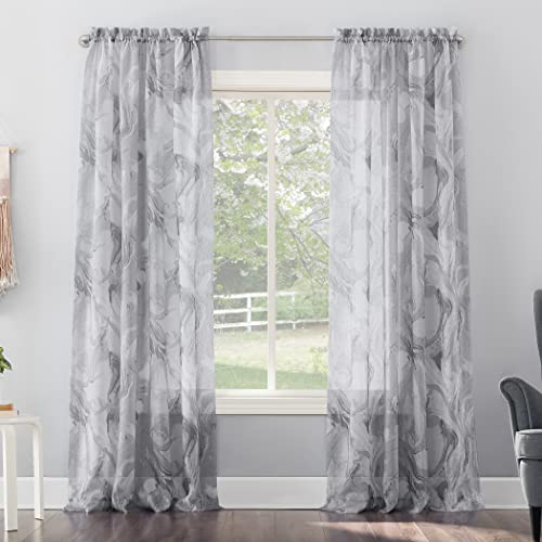 "No. 918 Cristo Crushed Sheer Voile Rod Pocket Curtain Panel, 51"" x 63"", Grey"