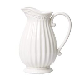 10 Inch White Ceramic Pitcher Vase for, Home Décor, Fresh Bouquets with Design Box Packaged