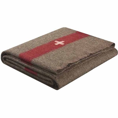 LS Swiss Army Style Wool Chestnut Blanket 2700, Brown with White Cross and Red Stripe